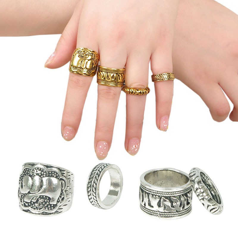 Bộ 4 nhẫn mạ bạc thiết kế cổ điển độc đáo