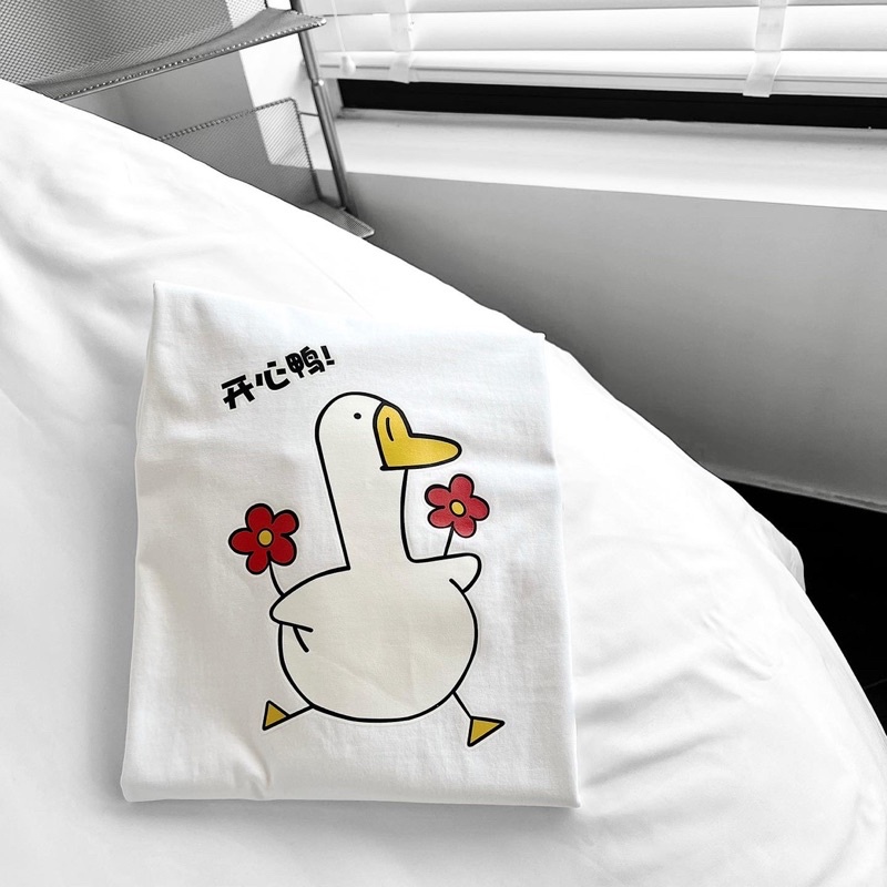 Áo thun tay lỡ nam nữ,in hoạ tiết Dubong màu trắng