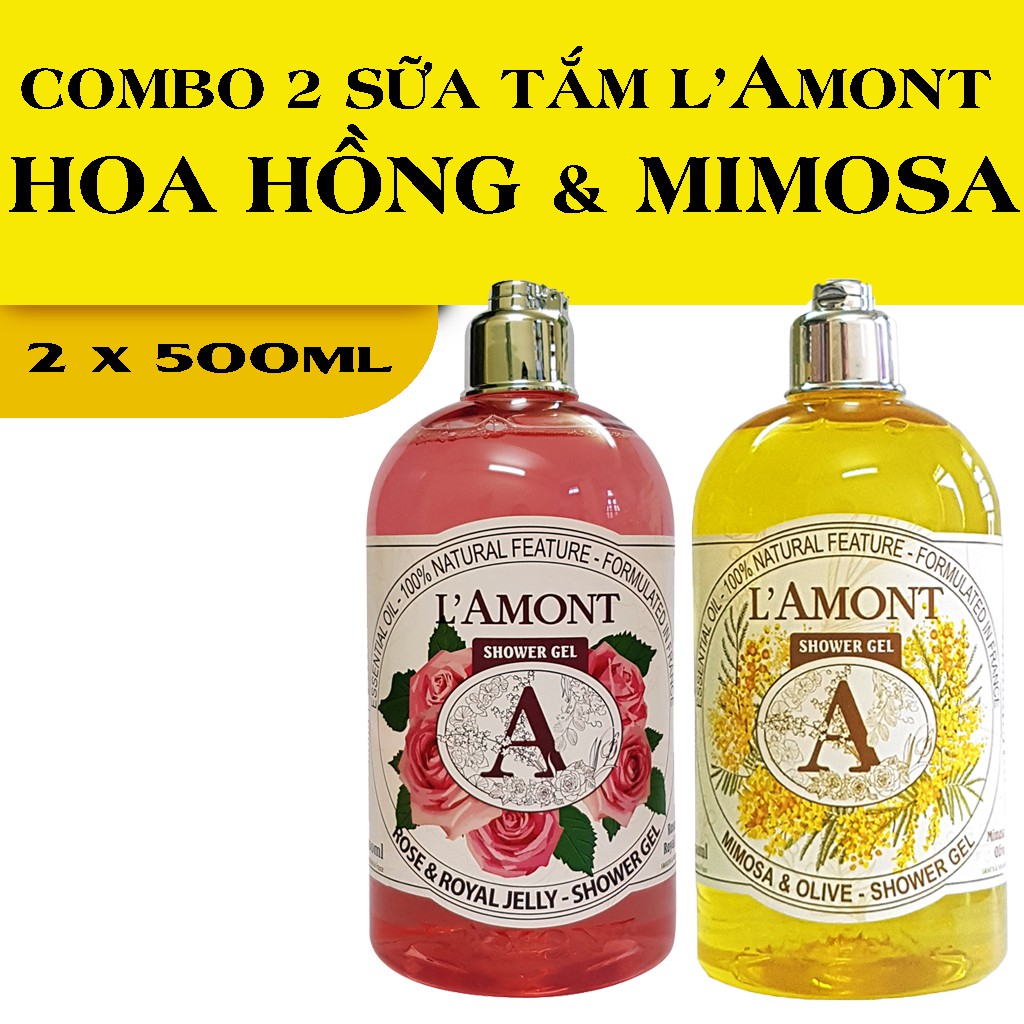 Combo 2 chai Sữa Tắm LAmont En Provence Hương Hoa Hồng và Hương Hoa Mimosa 500ml/chai