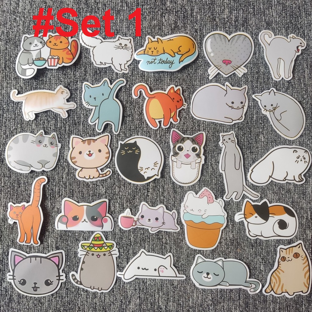 Set 45 Sticker Mèo dễ thương graffiti dán trang trí chống thấm nước
