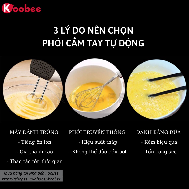 Phới Đánh Trứng KOOBEE Trục Xoay 360 Độ Tự Động Inox Cao Cấp Chống Rỉ Sáng Bóng (SC03)