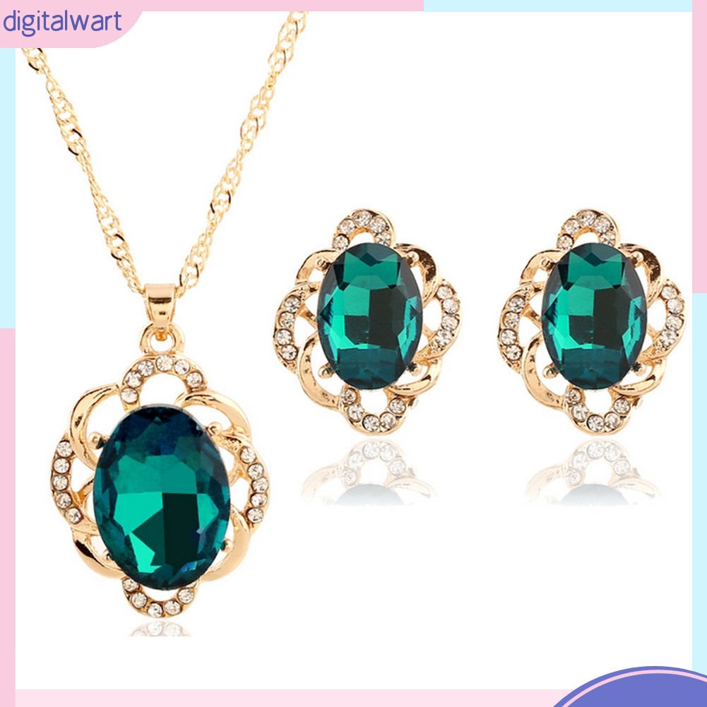 Bộ dây chuyền và bông tai đính đá thiết kế sang trọng dành cho nữ