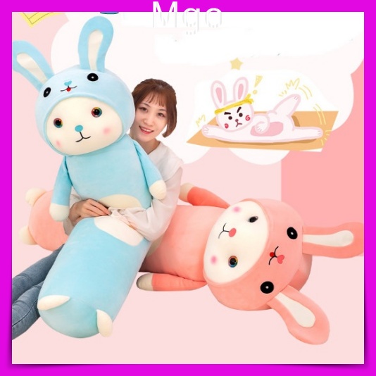 Gối ôm nhồi bông hình con thỏ cực đáng yêu, gấu bông teddy hình con thỏ dài mặc áo cà rốt