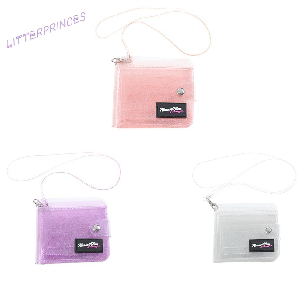 Ví đựng thẻ mini dáng ngắn bằng PVC trong suốt lấp lánh thời trang màu trơn không có dây đeo cho nữ