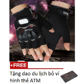 Găng tay hở ngón PRO Biker Size M TL6374 tặng dụng cụ gập thẻ du lịch bỏ ví