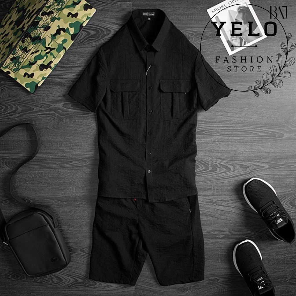 Bộ Đũi Nam, Bộ Quần Áo Nam Cộc Tay Cổ Bẻ Chất Đũi Tự Nhiên Thoáng Mát YELO- DUI005 | BigBuy360 - bigbuy360.vn