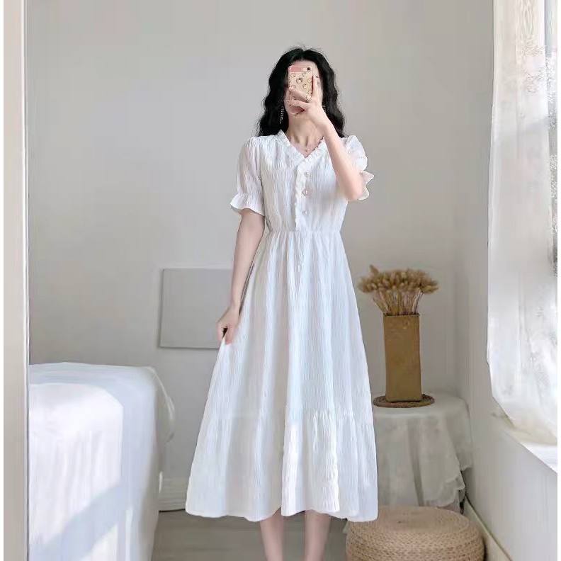 [Mã FATHANG5 giảm 10K đơn 50K] [ẢNH THẬT] Váy ulzzang tiểu thư vintage khuy ngọc siêu xinh - V09 - janna house