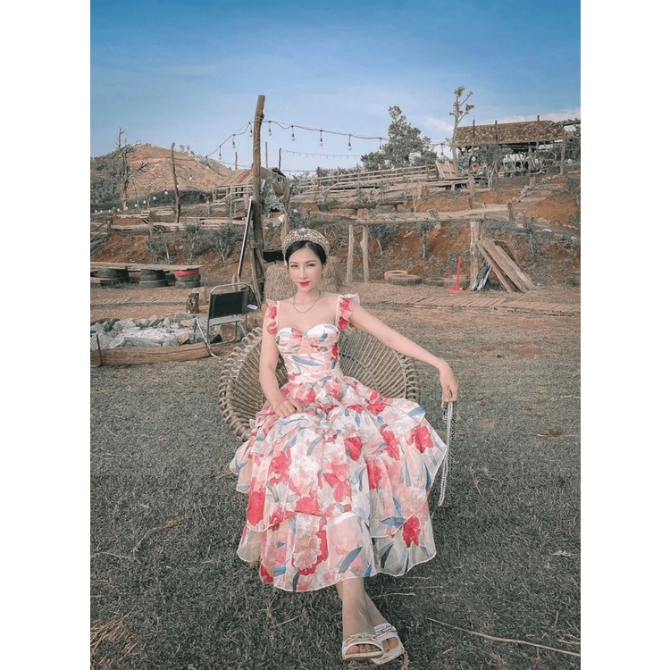 (Free ship) Mẫu HOT Đầm Voan Hai Dây Váy Tầng Cực Xinh UP VLTN Shop