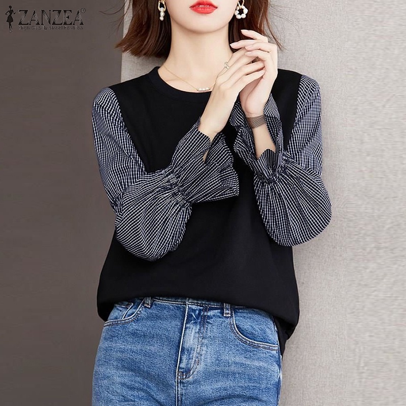 Áo kiểu ZANZEA tay dài hoạ tiết caro thời trang nữ tính thanh lịch cho nữ