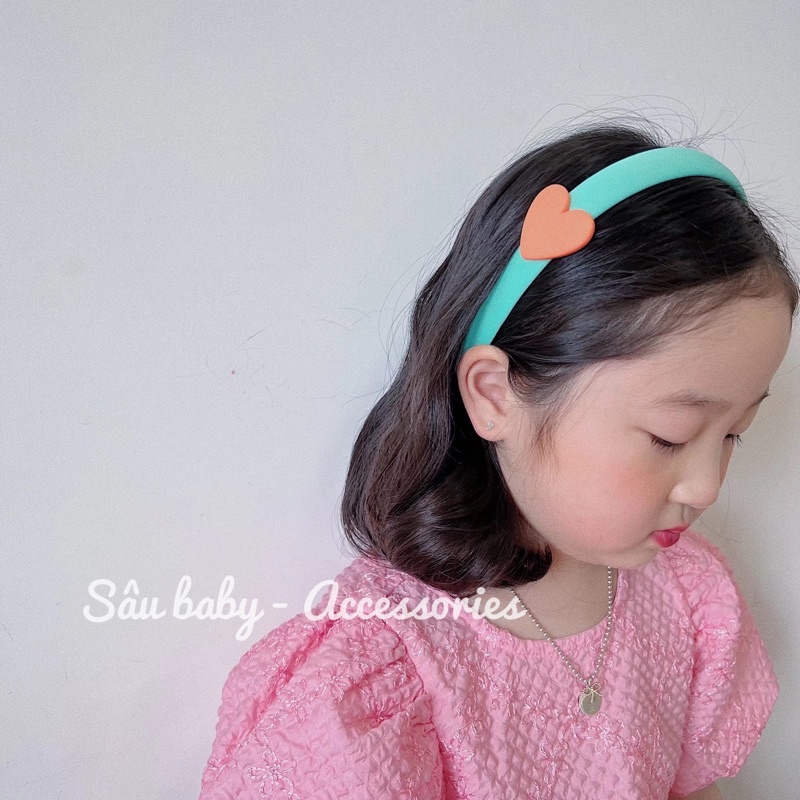 Bờm xước tóc vải màu trơn đính trái tim siêu đáng yêu cho bé