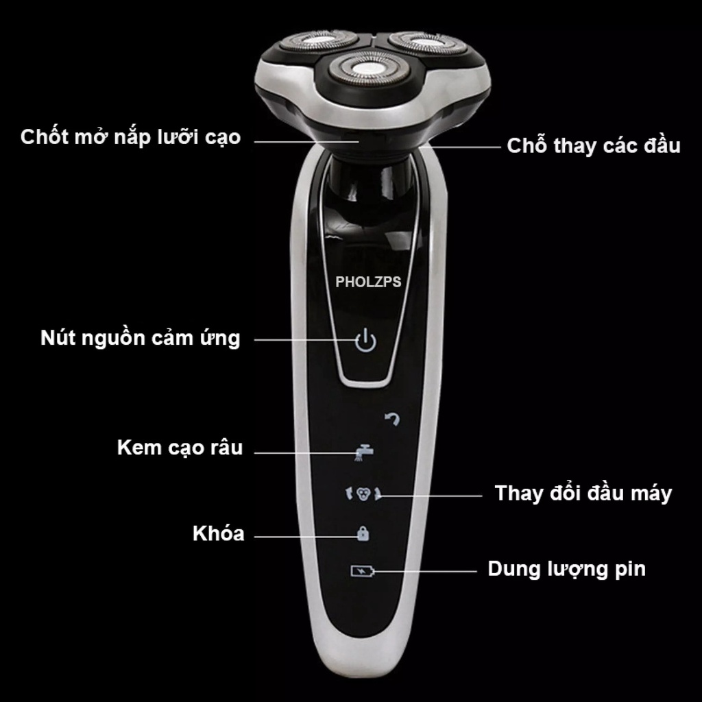 Máy cạo râu đa năng PHOLZPS, dao cạo râu điện mini cạo khô, cạo ướt không cần Kem cạo râu, máy cạo râu 4in 1 chống nước