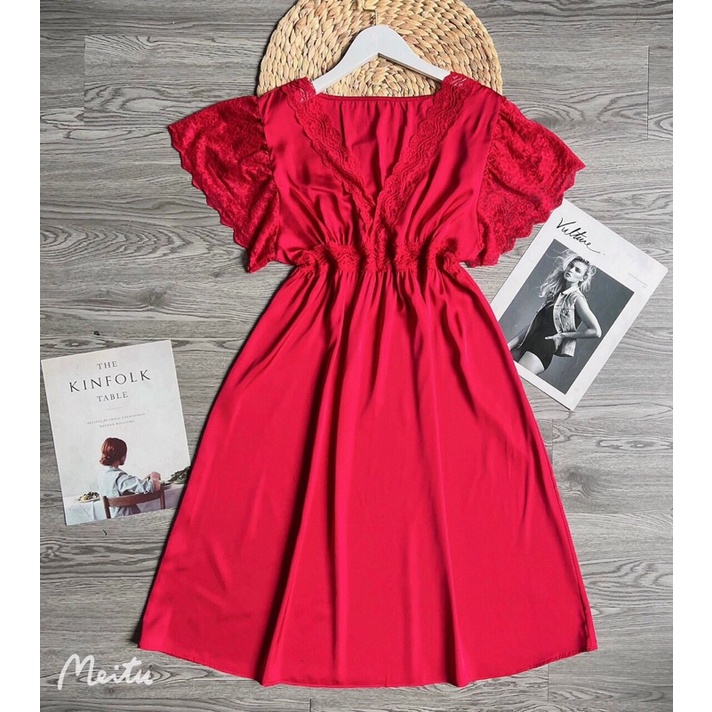 Đầm ngủ cánh tiên sexy lụa Latin Chất Siêu Mát Dáng Siêu Xinh &lt; 65kg màu Đỏ