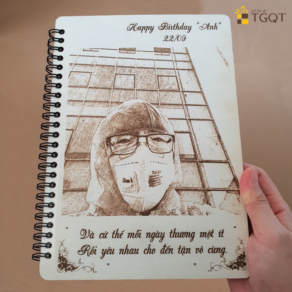 Sổ Bìa Gỗ Khắc Hình Và Chữ Theo Yêu Cầu - Quà Sinh Nhật Cho Nữ , Quà Tặng Thầy Cô Ý Nghĩa
