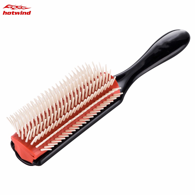 HW 1PC Hair Styling Brush Anti-static 9 Rows Detangle Brush Salon Hairdressing Scalp Massager Straight Curly Hair Comb Women Hair Brush Soft