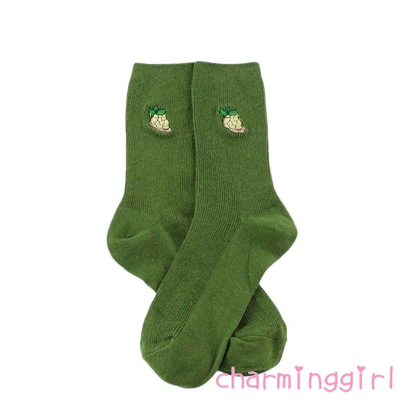 Vớ cotton thêu họa tiết trái cây hoạt hình xinh xắn cho nữ