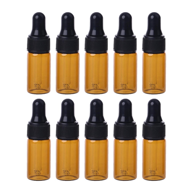 Bộ 10 Lọ Thủy Tinh Nhỏ Giọt Màu Hổ Phách Kèm Nắp Đen Đựng Tinh Dầu Thơm