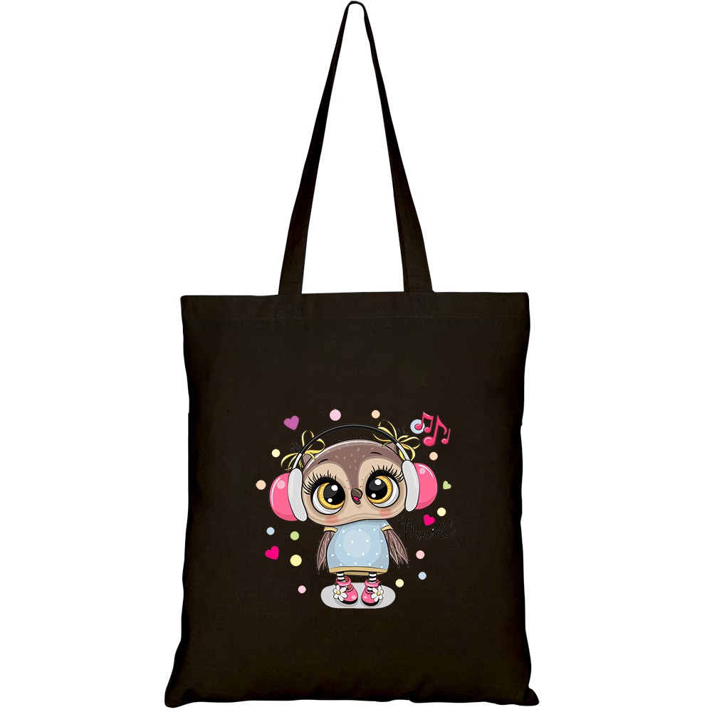 Túi vải tote canvas HTFashion in hình cute cartoon owl girl pink HT367