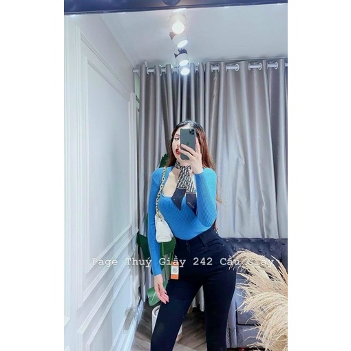 Áo len cổ vuông dài tay quảng châu sexy