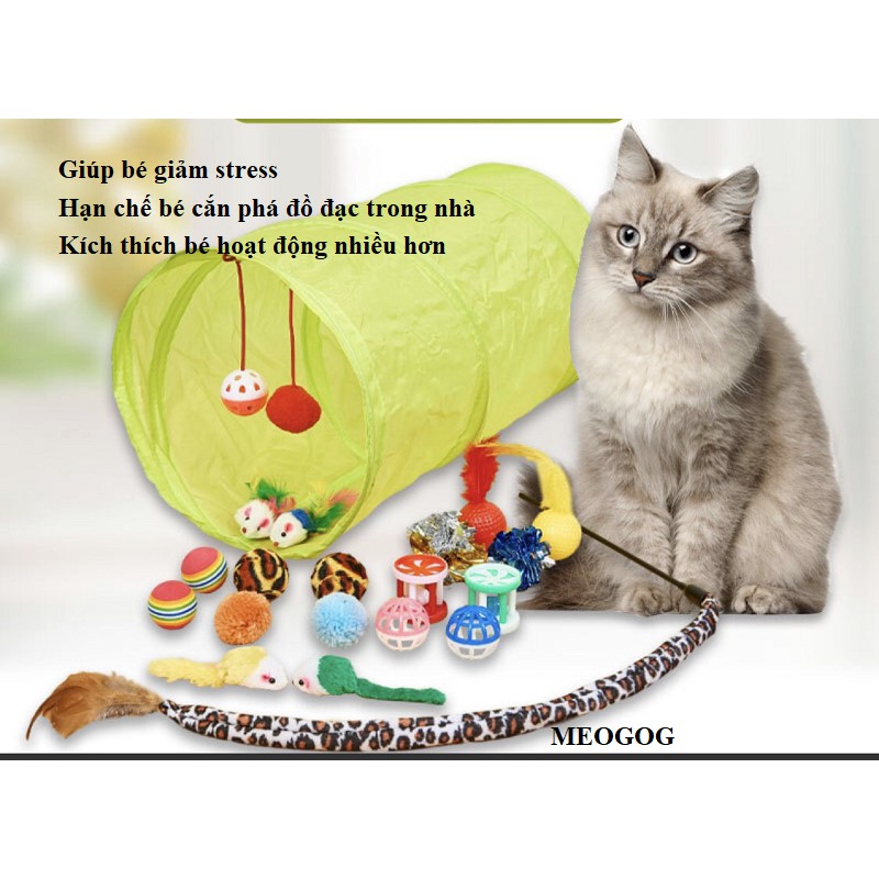 Combo đồ chơi giảm stress cho mèo cat toy đồ chơi cho chó mèo bóng cần câu MEOGOG