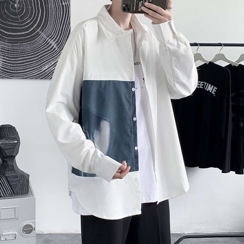 Áo Sơ Mi Nam Dài Tay Màu Đen Họa Tiết In Thời Trang