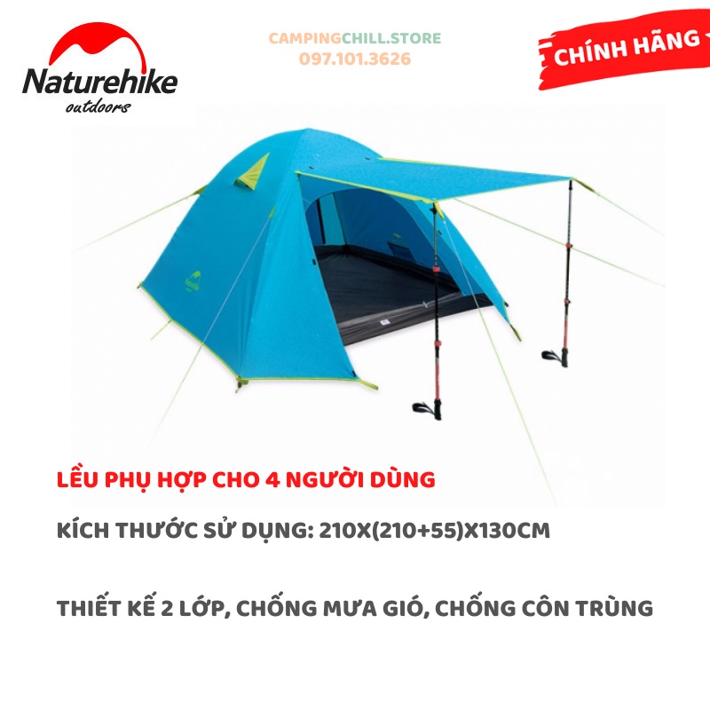 [CHÍNH HÃNG] LỀU DU LỊCH, DÃ NGOẠI, CẮM TRẠI 4 NGƯỜI NATUREHIKE NH18Z044-P