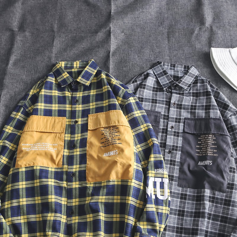 Áo sơ mi tay dài dáng rộng kẻ sọc phối túi lớn cá tính cho nam | BigBuy360 - bigbuy360.vn