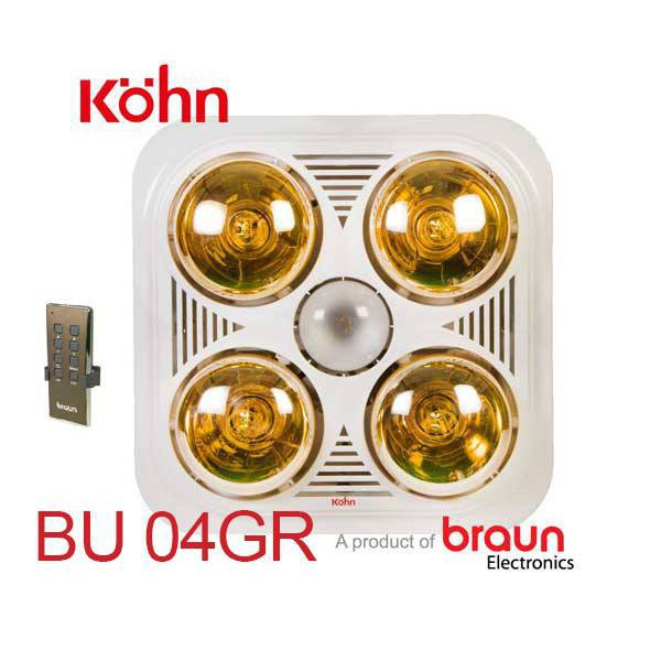 {CAO CẤP} {CHÍNH HÃNG} Đèn sưởi nhà tắm hồng ngoại âm trần Kohn Plus Model BU04GR 4 bóng chống chói có điều khiển wifi