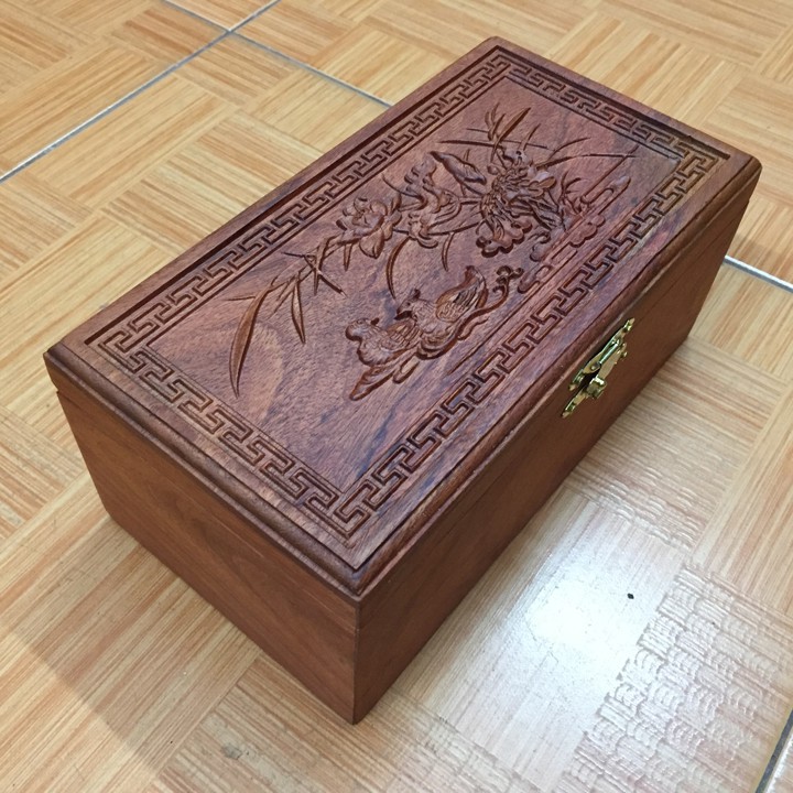 Hộp đựng trang sức gỗ hương trạm khắc hoa văn MÃ ĐÁO THÀNH CÔNG