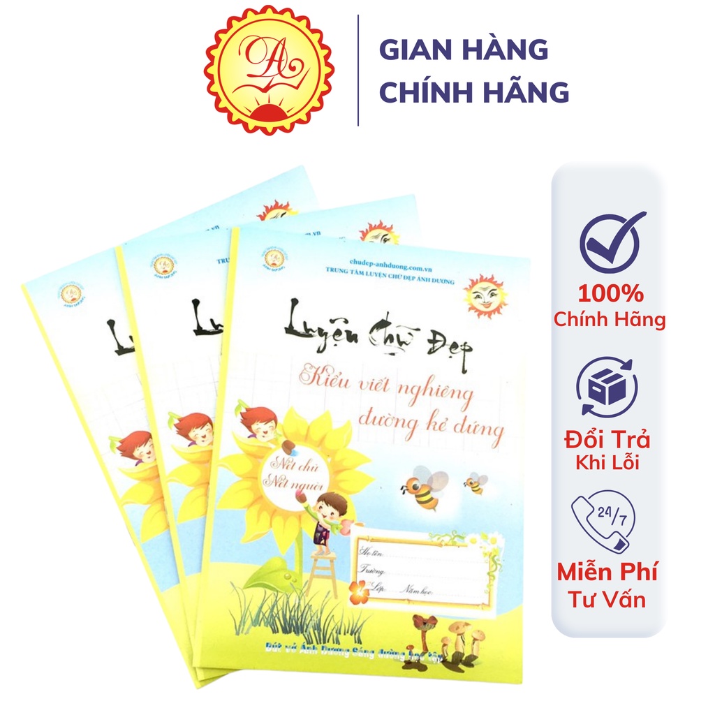 Vở học sinh ô ly mẫu chữ nghiêng nét thanh đậm Ánh Dương cho bé luyện viết giấy trắng chống lóa mắt không nhòe không thấ