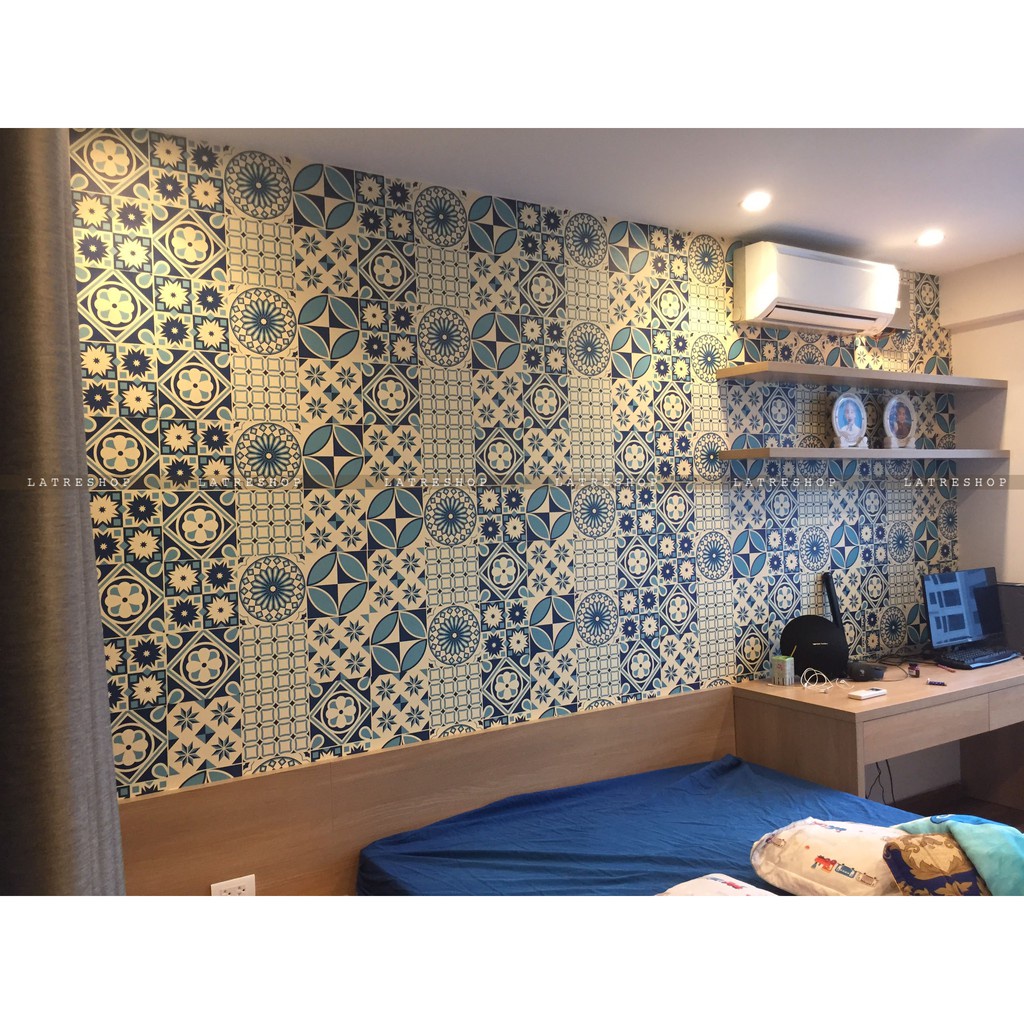 Decal gạch bông dán tường bếp dán kính nhà tắm decor chịu nhiệt dễ lau chùi đề can loại 1 - Navy 0009 | BigBuy360 - bigbuy360.vn
