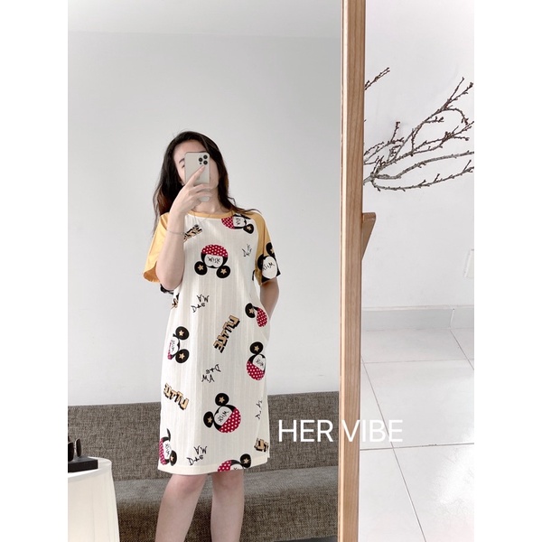 Váy ngủ nữ pịjama có túi đẹp cotton siêu thấm mồ hôi pyjama mát mềm thoải mái họa tiết đẹp Her Vibe