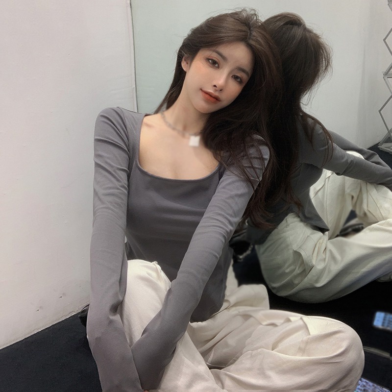 Áo Thun Crop Top Tay Dài Màu Sắc Đơn Giản Phong Cách Hàn Quốc Cho Nữ