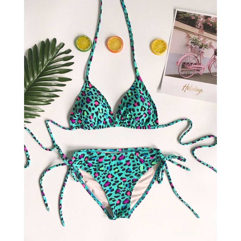 Bikini hai mảnh da báo xanh mặc đi biển đi bơi hot