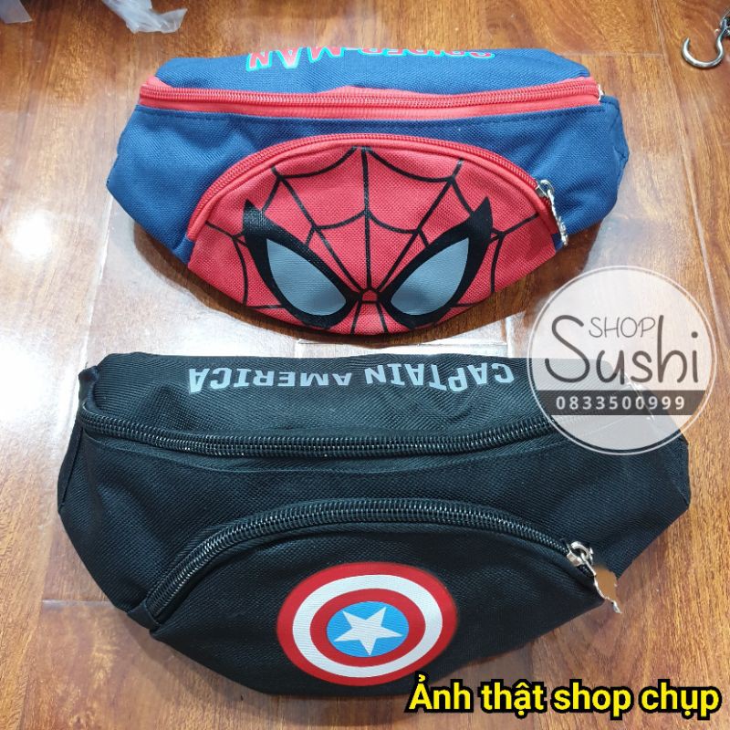 (FreeShip) Túi đeo trẻ em Người nhện, Túi bao tử Captain America