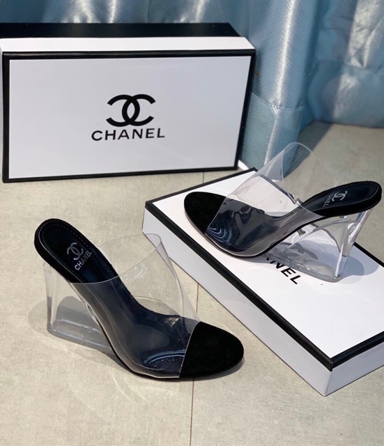 Guốc mica quai trong đế xuồng 12 cm fullbox hàng quảng châu cao cấp