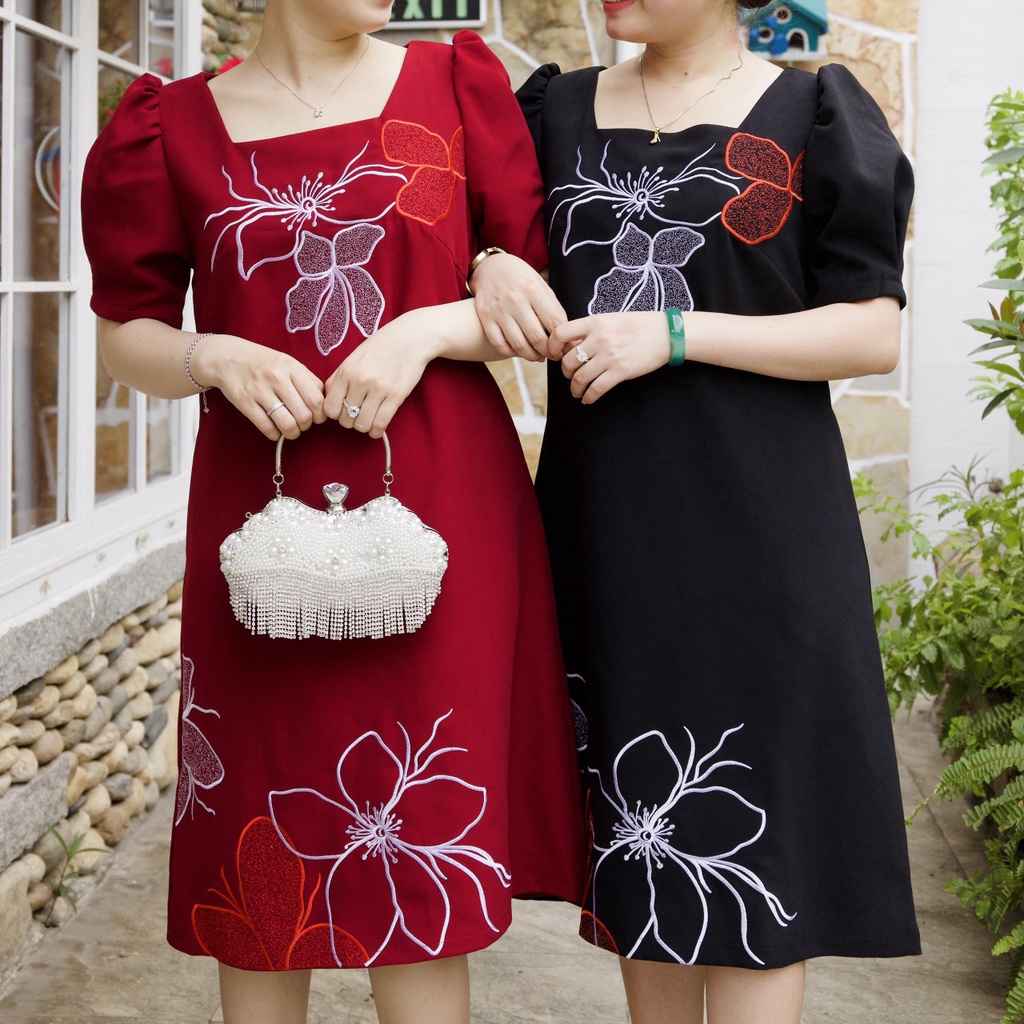 Đầm Trung Niên BIGSIZE - Thêu Hoa Lan