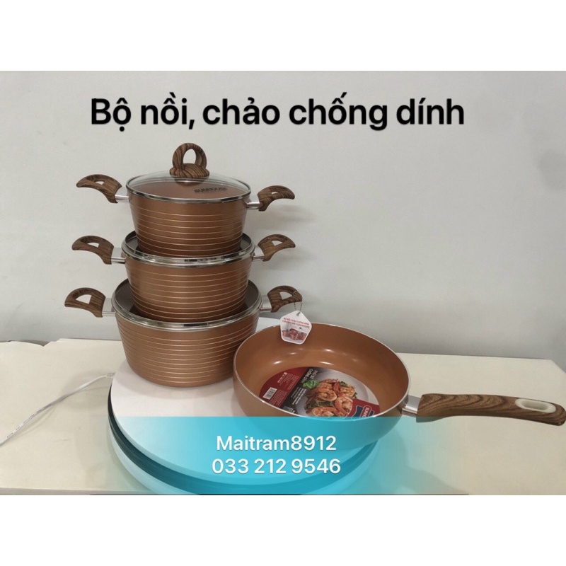 Bộ nồi, chảo Ceramic chống dính Sunhouse SHG2004MCA, đáy từ, dùng được bếp từ (có bán lẻ)