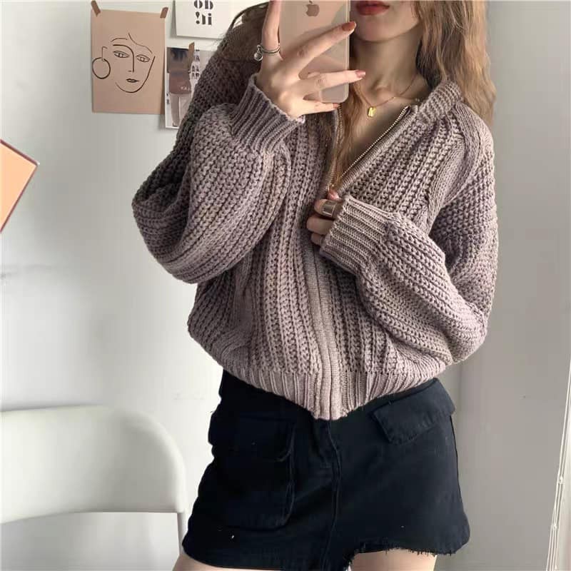 Áo len thừng dáng ngắn có mũ siêu xinh - áo len nữ cute dài tay hàng quảng Châu siêu đẹp