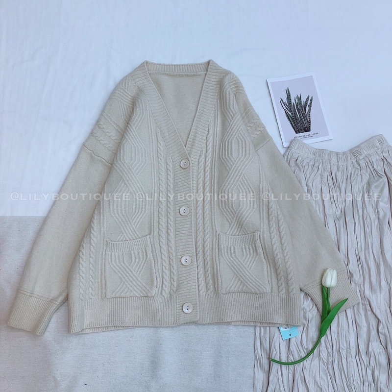 Cardigan len thừng 2 túi