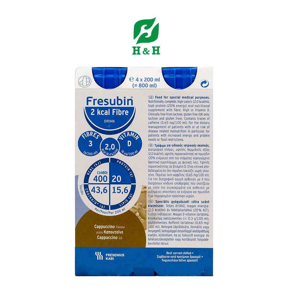 Sữa FRESUBIN 2 KCAL FIBRE DRINK CAPPUCCINO cho bệnh nhân ung thư - Lốc 4 chai/200ml
