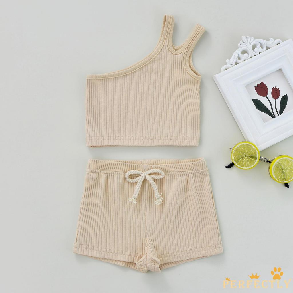 Set Đồ  Món Áo Không Tay Màu Nhuộm/Quần Short Màu Trơn Cho Bé Gái