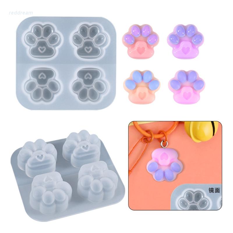 Khuôn Silicone Làm Móc Khóa Hình Dấu Chân Mèo Đáng Yêu