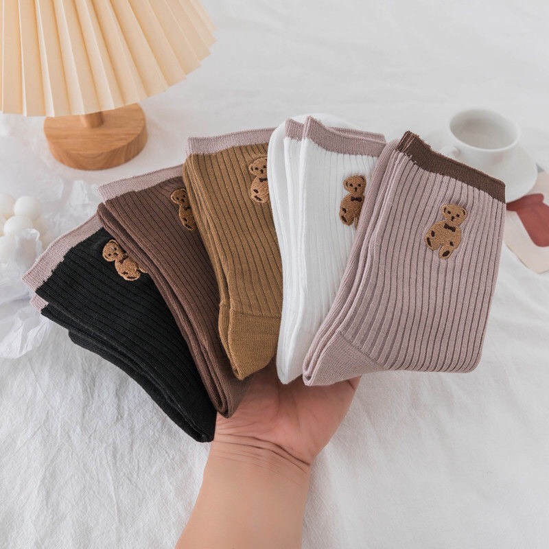 Vớ tất cotton gấu siêu thoáng mát, tất cổ cao