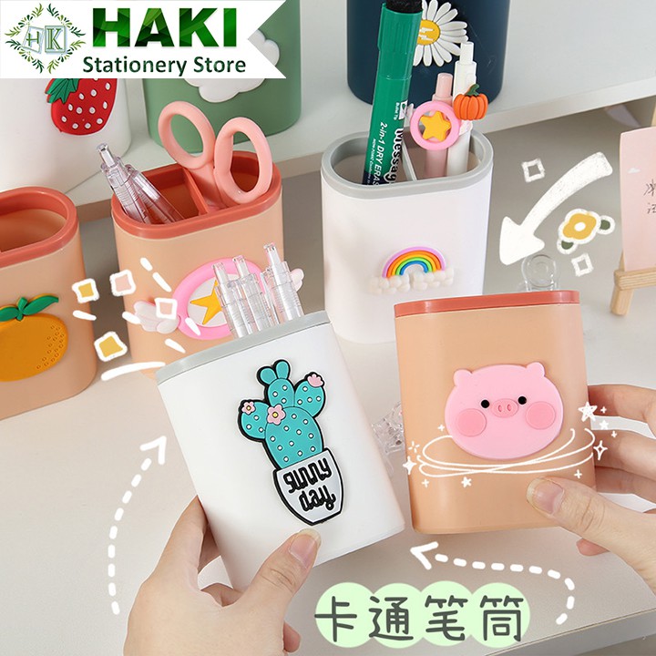 Ống cắm bút 2 ngăn HAKI, ống cắm bút đa năng đựng bút phụ kiện văn phòng phẩm OB02