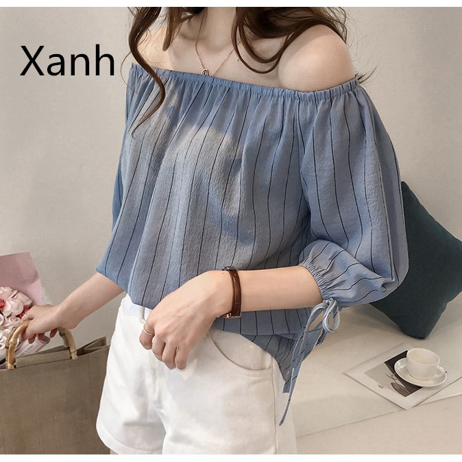 Áo chiffon nữ hở vai nhún bèo xinh xắn