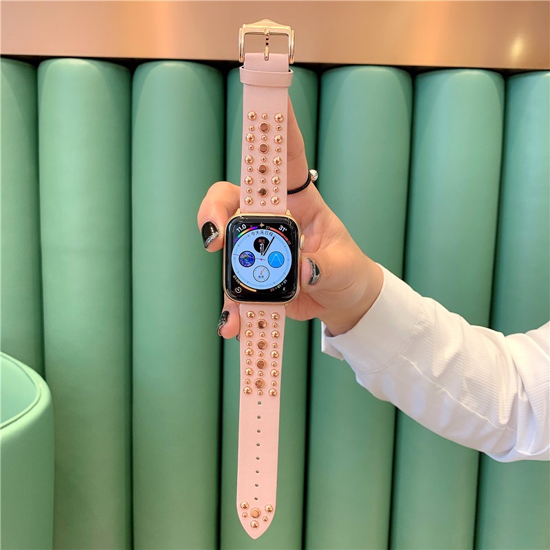 Dây Đeo Da Đính Đinh Tán Cho Đồng Hồ Thông Minh Apple Watch 1 / 2 / 3 / 4 / 5