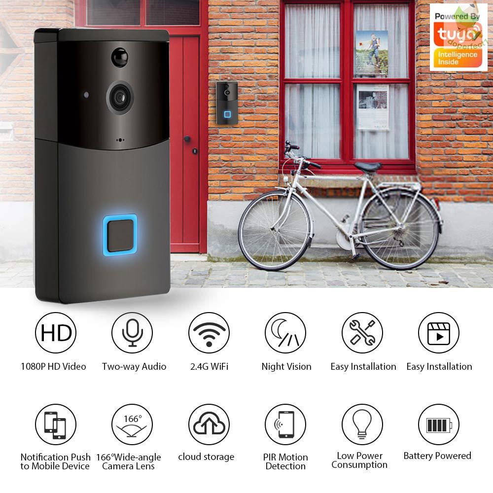 WiFi Smart Security DoorBell HD 1080P Wireless Visual Intercom Recording Video Door Phone PIR Motion Detector Rainproof TuyaSmart APP Remote Home Monitoring Night Vision