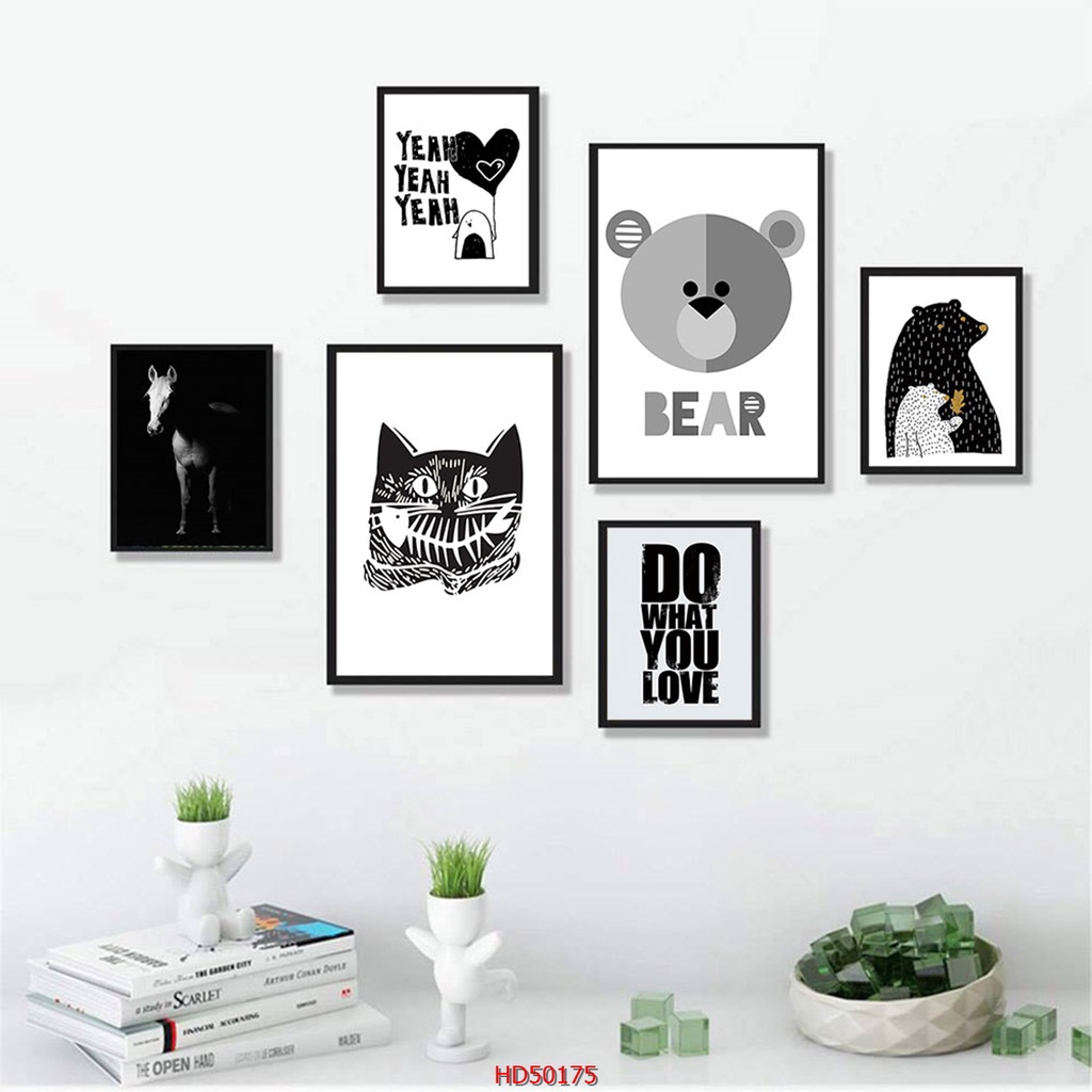 SET 6 Tranh Laminate Tráng Gương - Tranh Treo Tường Phong Cách Bắc Âu-Scandinavian Con Vật Ngộ Nghĩnh 02