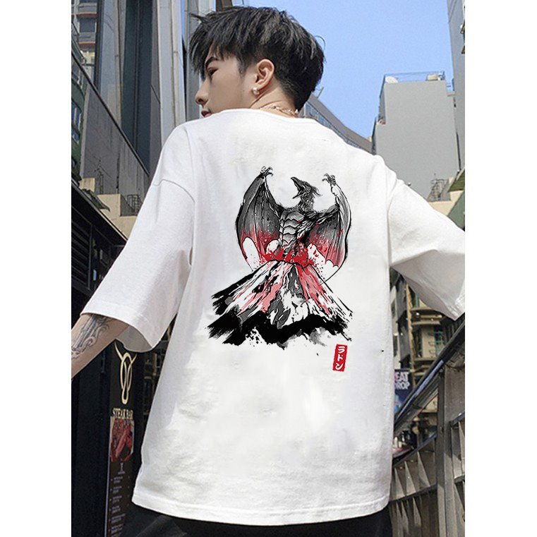 Áo thun unisex nam nữ tay lỡ họa tiết quái vật vải dày mịn 2021T3117