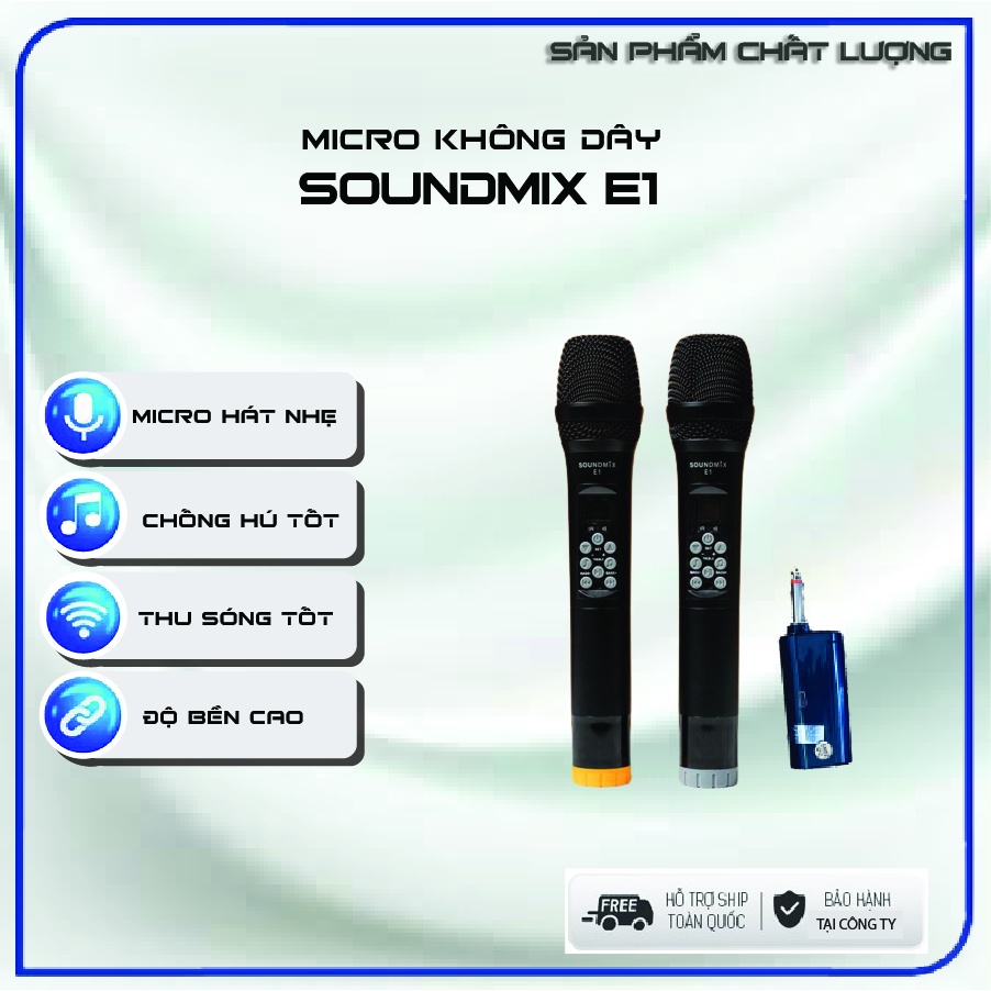Micro không dây đa năng Soundmix E1 chỉnh Echo, âm lượng, bas, Treble trực tiếp cho loa Bluetooth cao cấp